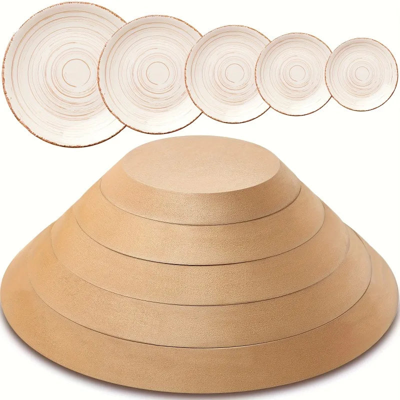 5pcs Wooden Pottery Mold Set - Versatile Sizes for Ceramic & Clay Crafting, Round Slump Molds for Handbuilding Dishes & Plates