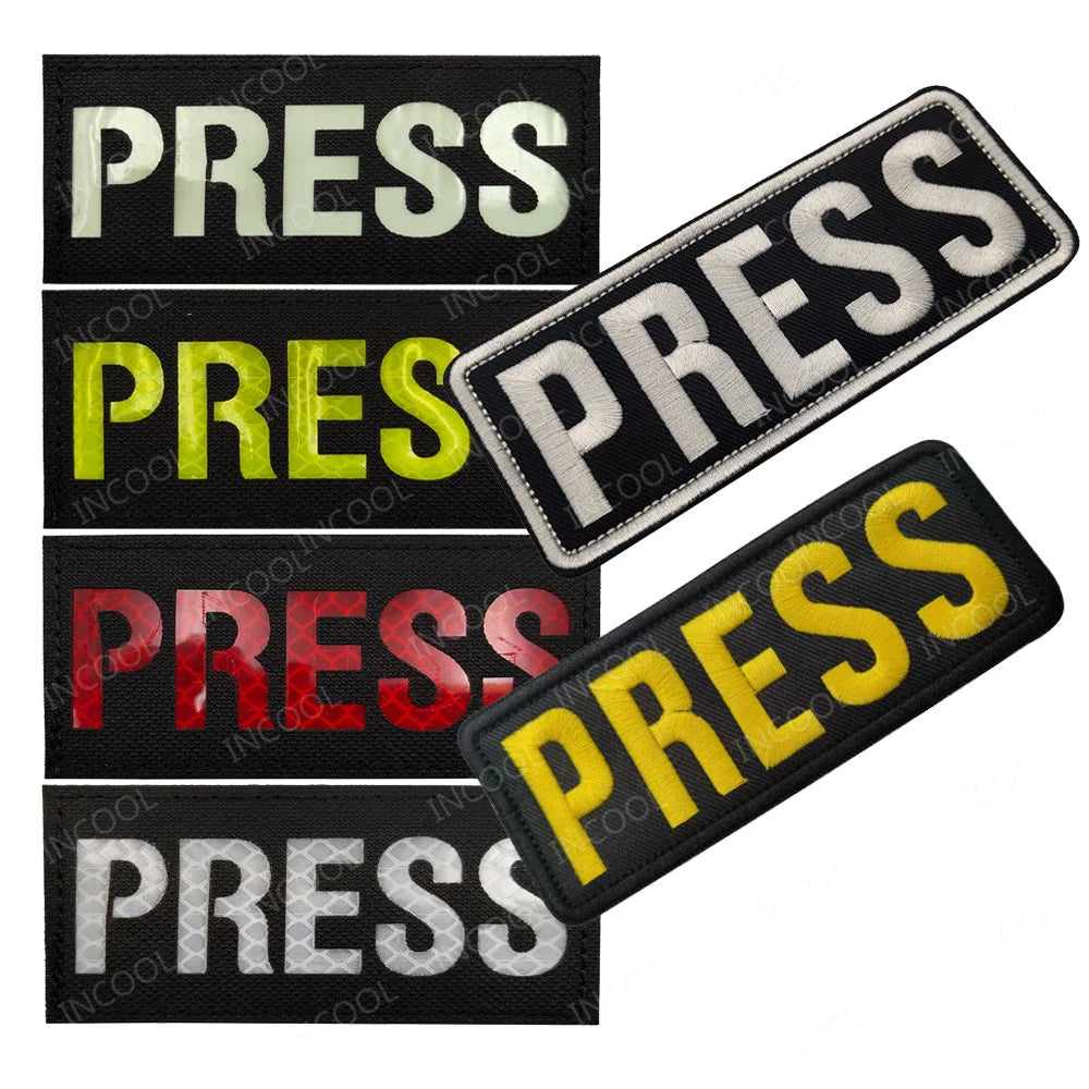 PRESS MEDIA INSTRUCTOR Doctor Nurse First Aid Staff IR Infrared Reflective Glow In Dark Patches Appliqued Embroidered Badges