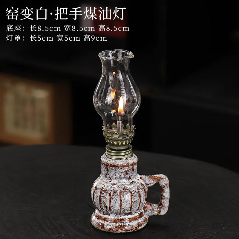 Vintage ceramic oil lamp, old desktop nostalgic butter lamp, home lighting atmosphere decoration ornaments, photography props