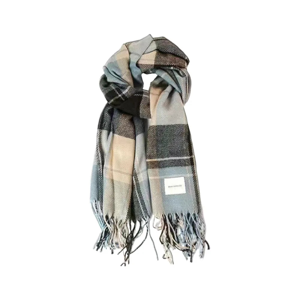 Thicken Tassel Plaid Wool Scarf Retro Green Plush Long Shawl Cashmere Shawl Wool Scarves Cape Wraps Autumn Winter