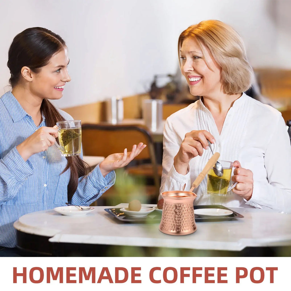 Turkish Coffee Pot Milk Jug with Wooden Handle Kitchen Coffee Heating Pot Copper Alloy Drinkware, 350ml for Home Espresso
