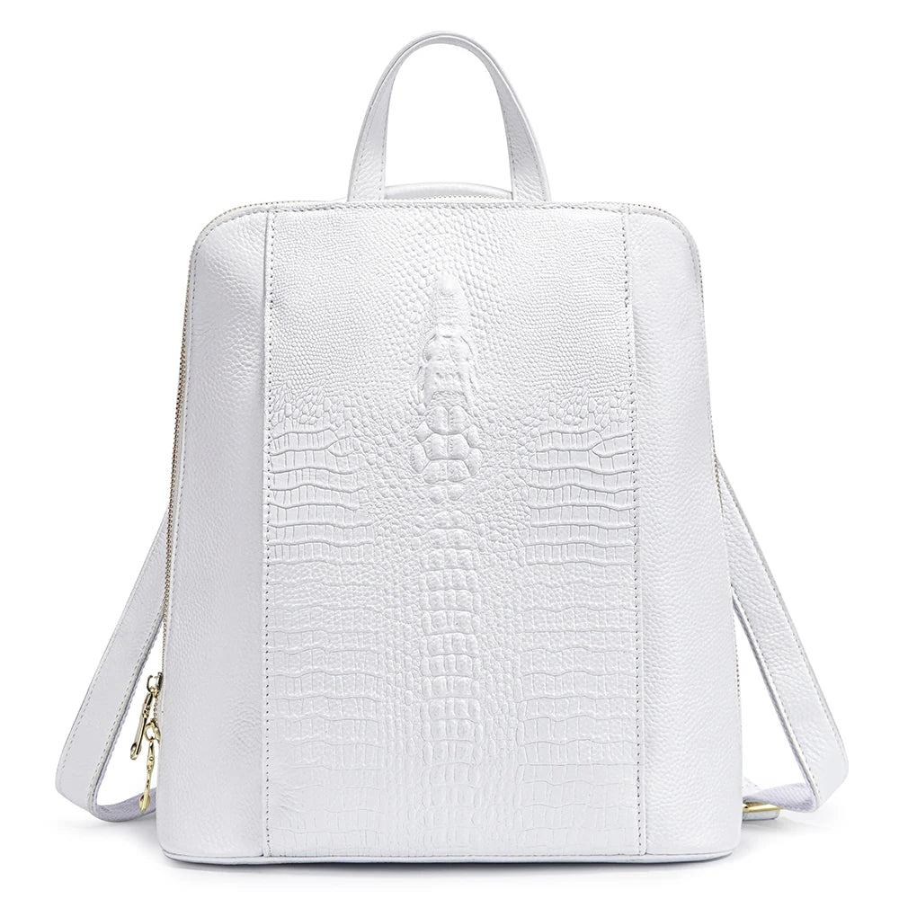 Zency Women's Crocodile Leather Backpack 100% Genuine Natural Travel Work School Bag with Notebook Compartment Laptop Carry-on