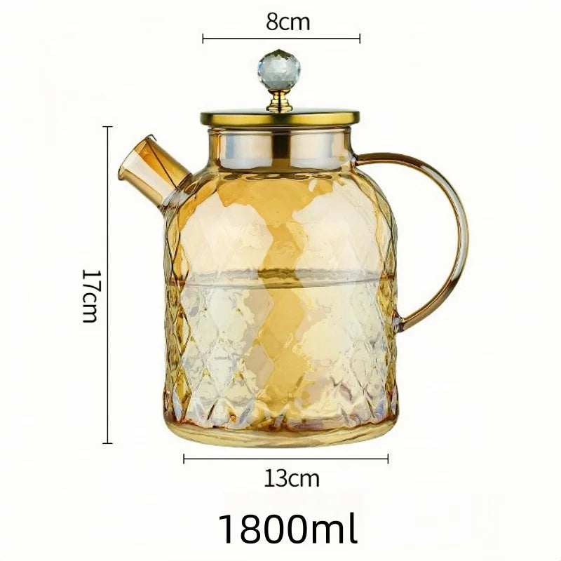 High Borosilicate Glass Water Pitcher - Amber Cold Beverage Jug, Large Capacity, Heat-Resistant for Tea & Home Use
