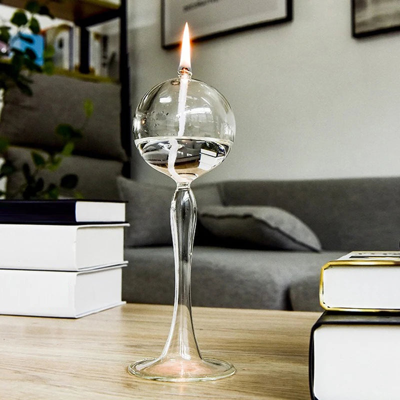 Transparent Glass Candlestick High Foot Oil Lamp Candlelight Candle Holders Rustic Wedding Party Dinner Home Table Decoration