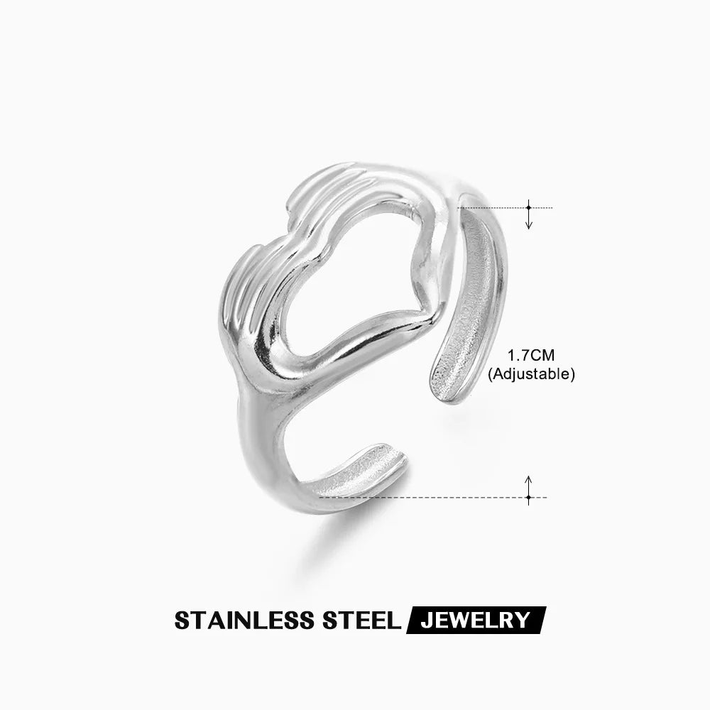 2023 New Gold Color Stainless Steel Finger Ring Minimalist Metal Heart Love Opening Ring for Women Girls Party Jewelry Gift