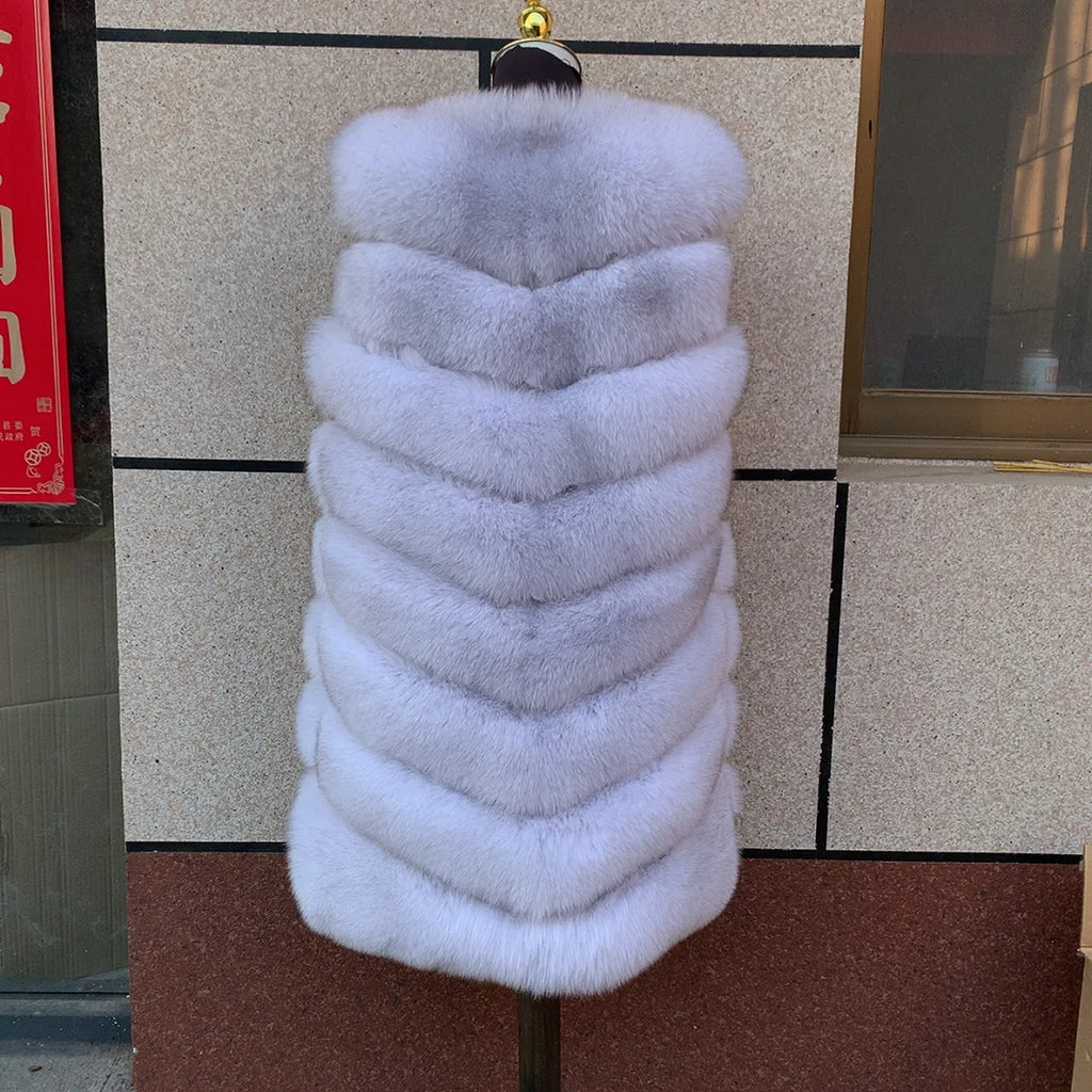 women's jacket 2025 fur jacket 90cm diagonal slim natural fox fur vest mid-length fox fur vest real fur jacket natural fur good