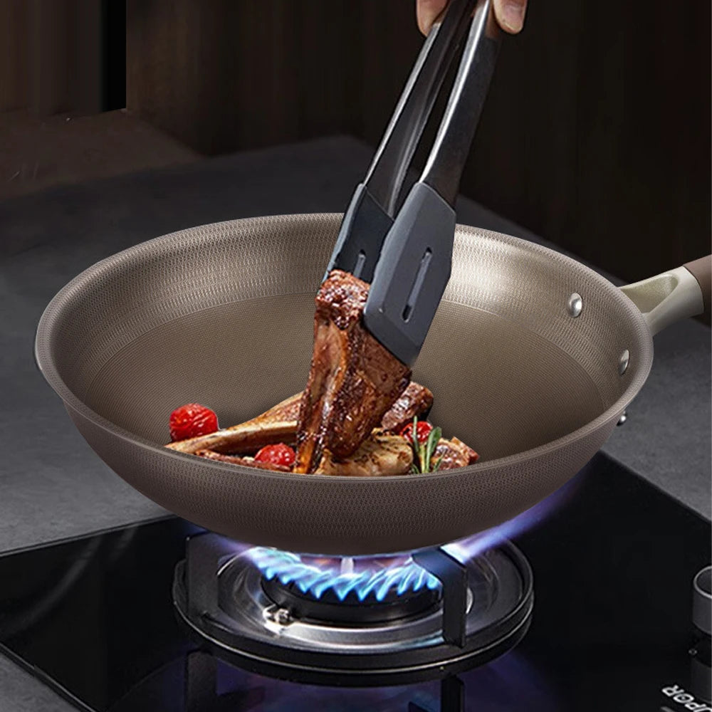 Non-stick Wok Frying Pan Titanium Stainless steel Uncoated Home Induction Gas stove Universal Skillet Saucepan Kitchen Cookware