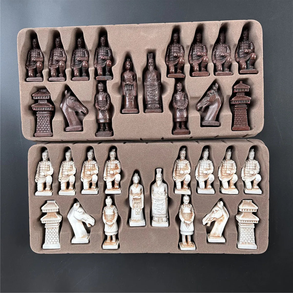 Terra Cotta Warriors Antique Big Chess Pieces Chess Leather Chess Board 43cm/16.93inch Handmade Characters Parent Games