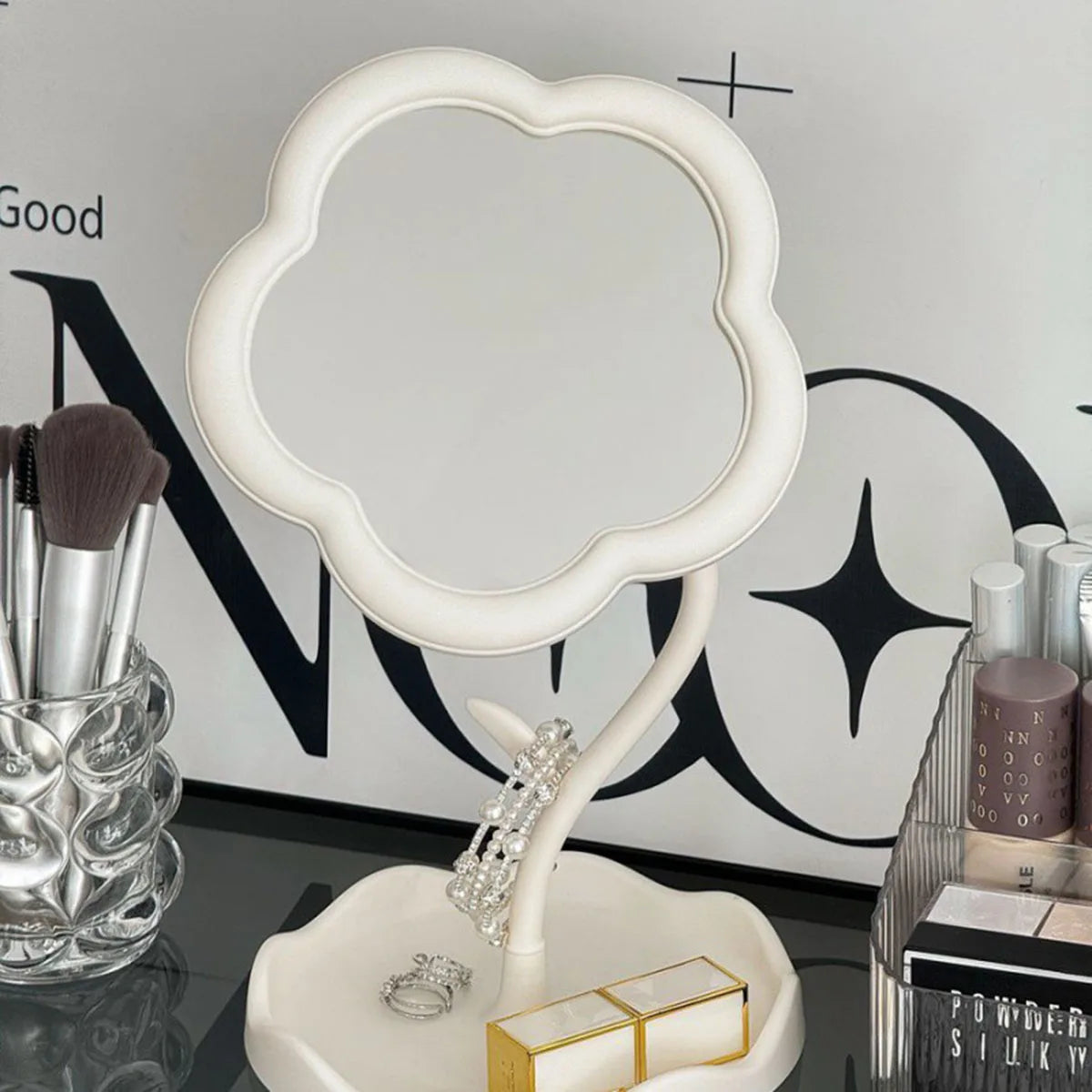 Sunflower Makeup Mirror Girl Dresser Desktop Hanging Jewelry Beauty Mirror Bedroom Dorm Dressing Mirror Removable Portable ﻿