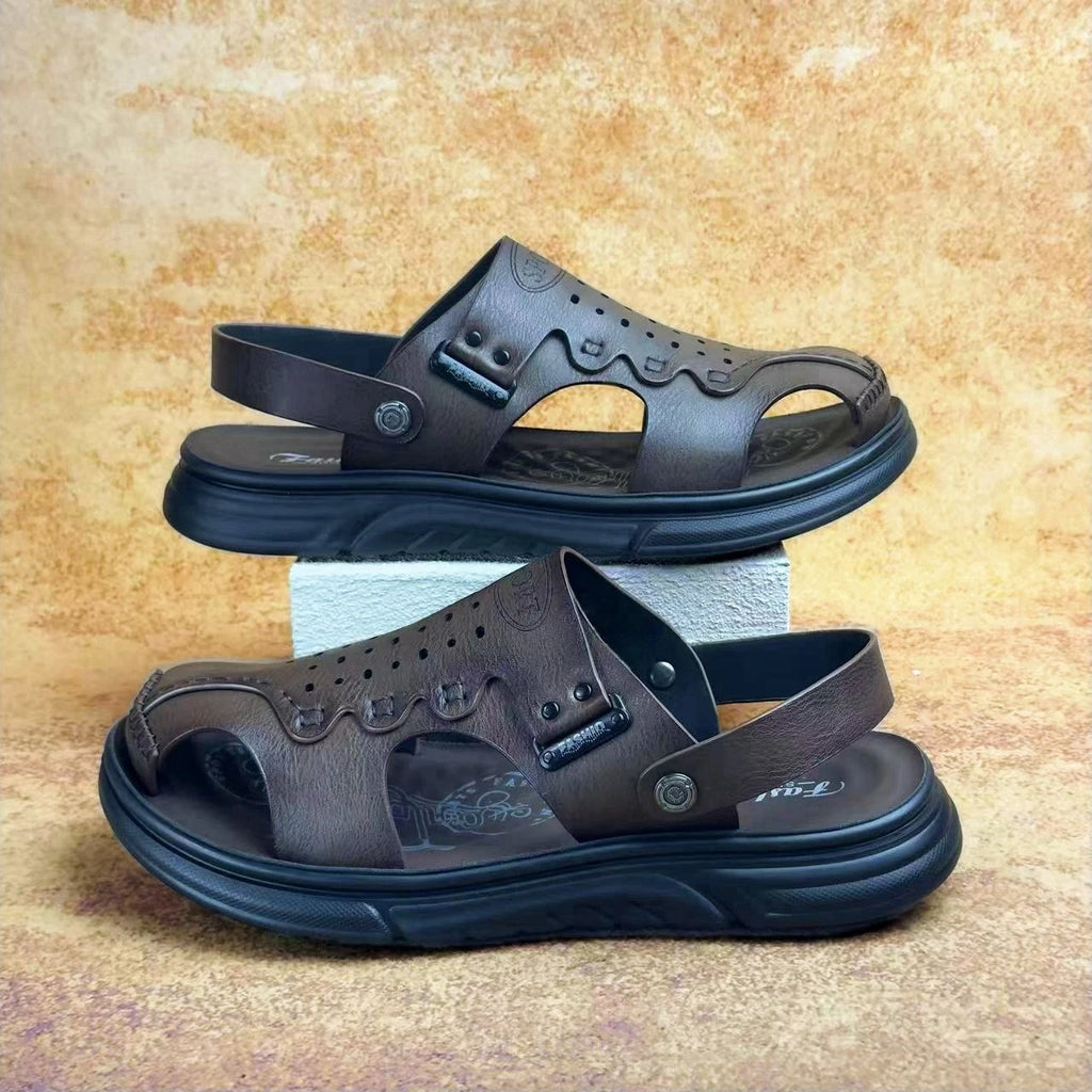 Summer Sandals for Men Outdoor Casual Sport Slippers PU Leather Non-slip Breathable Roman Shoes Two Uses Beach Flip-Flop Garden