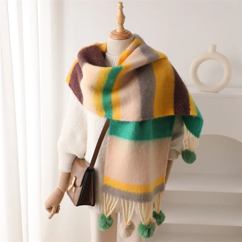 2024 Fashion Winter Design Multicolor Thick Warm Women Cashmere Like Looped Yarn Scarf Neck Shawls Tassel Pashmina Lady Men