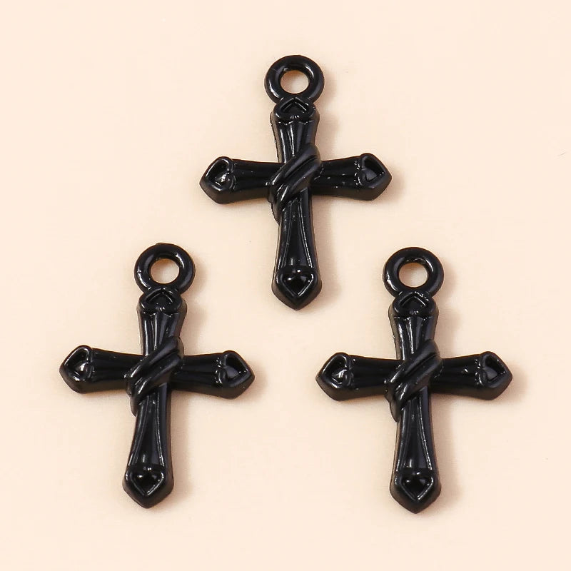 10pcs Steampunk  Crosses Charms for Jewelry Making Black Color Rose Cross Charms Pendant Necklace Keychain Diy Jewelry Findings