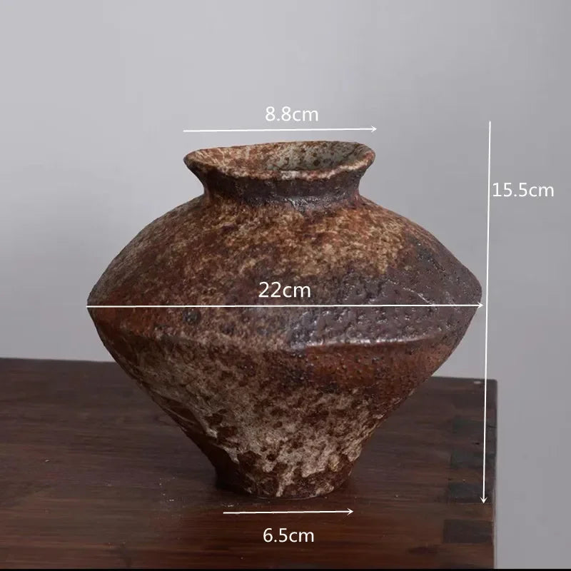 Ceramic Vase, Vintage Coarse Pottery Rusty Spotted Flower Vase, Desktop Ornament, Wabi Sabi Style, Zen Flower Arrangement