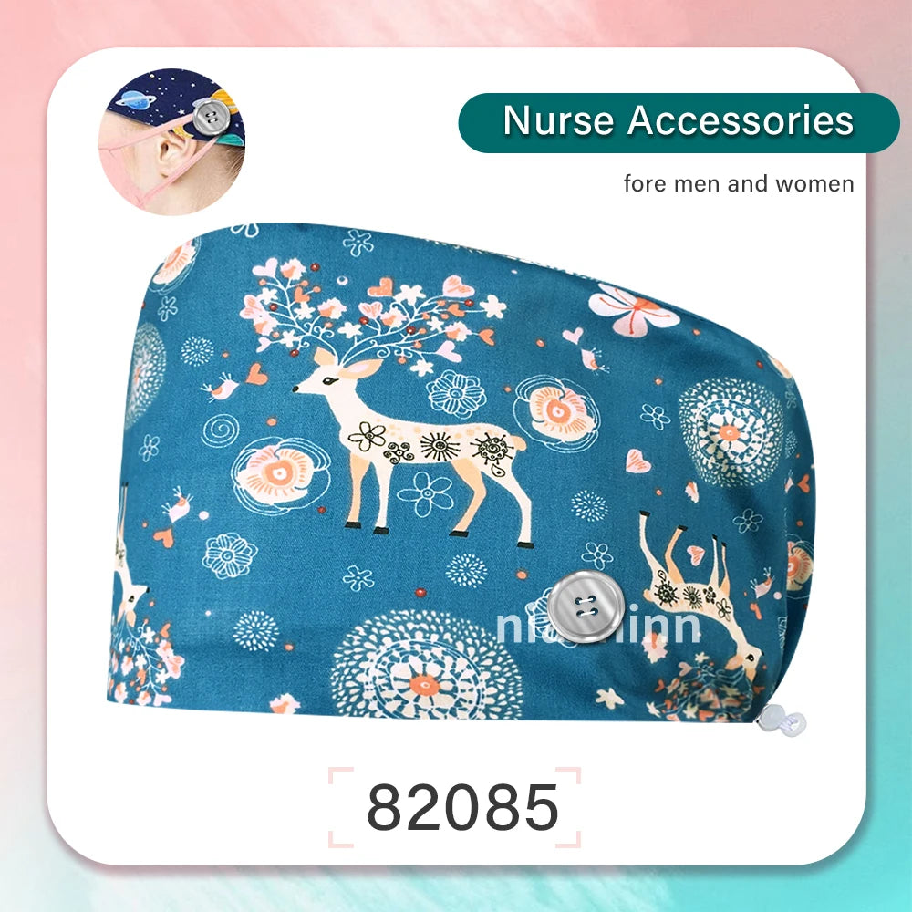 Nurse Scrubs Cap Women Health Workers Frosted Hat Lab Operator Work Cap Beauty Salon Dustjproof Working Hat Adjustable Scrub Cap