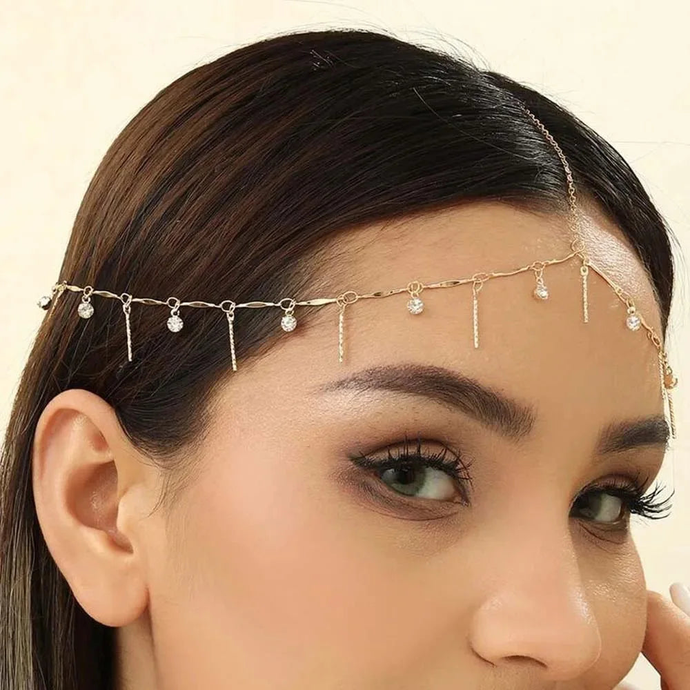Boho Bridal Wedding Head Chain Bohemian Pendant Forehead Headband Chain Hairbands for Women Headpiece Hair Jewelry Accessories