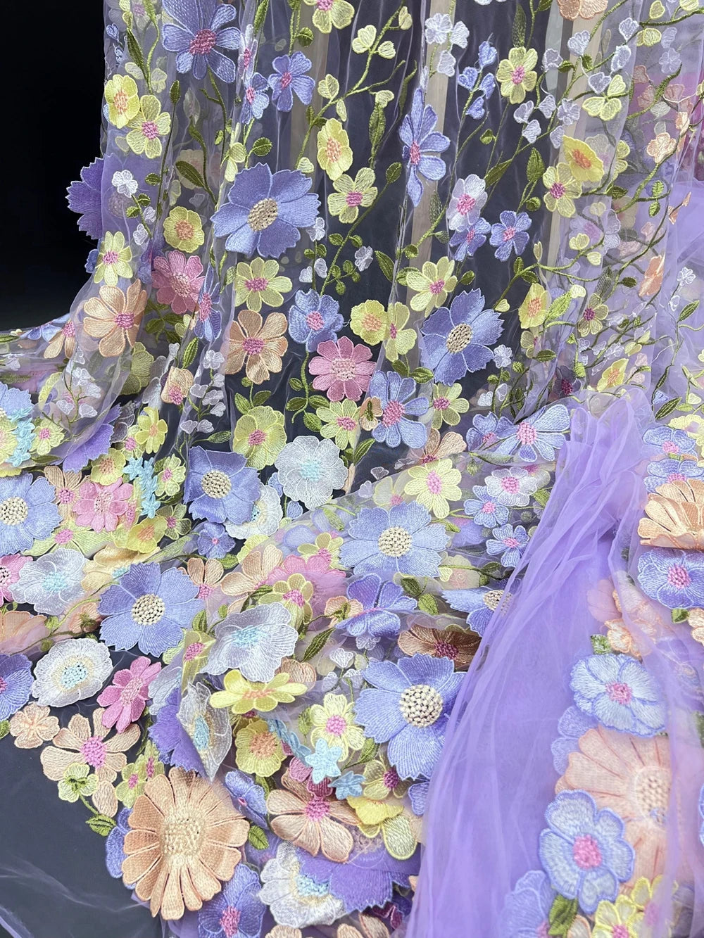 Unilateral embroidered cloth 3D applique embroidered fabric high-end women's dresses wedding dress material