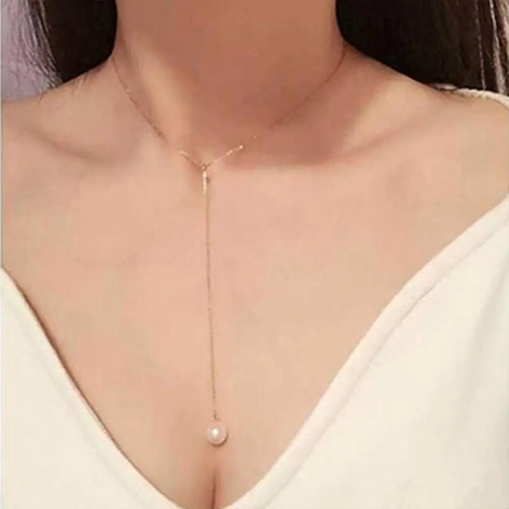 Choker Necklace Exquisite Adjustable Neck Chains Single Faux Pearl Pendant Chain Necklace Women Clavicle Chain Jewelry Gift