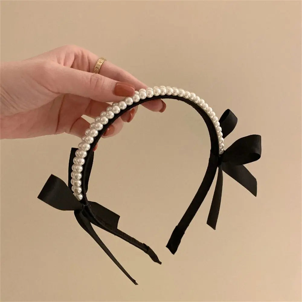 Hair Accessories Headwear Cute Pearl Bow Bezel Headband Hairband Hair Hoop Hair Bands