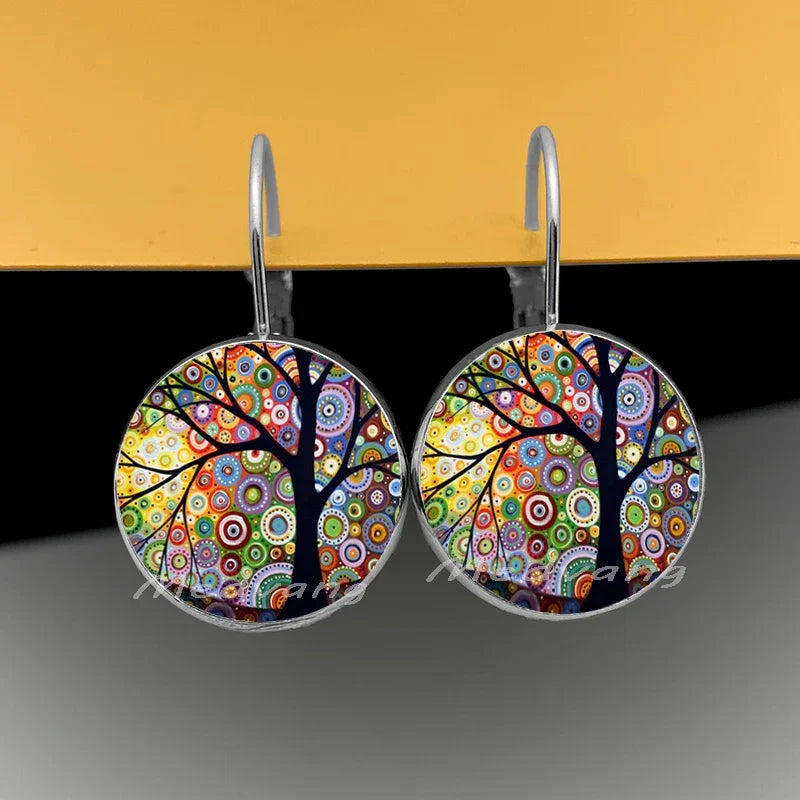 2024 Natural Scenery Earrings beautiful village Women Stud Earring  Abstract Oil Painting House Glass Cabochon Earrings  jewelry