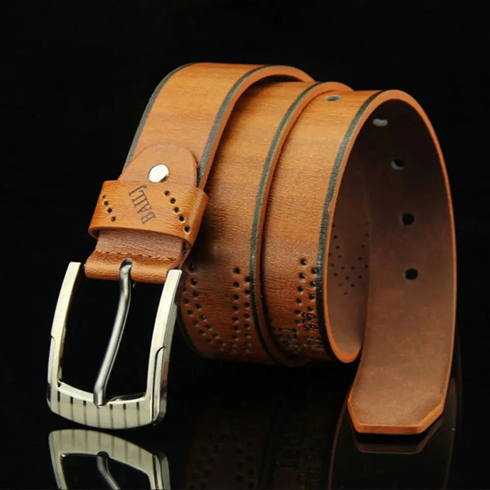 Men's Leather Belt Letter Print Luxury Classic Buckle Business Cowboy Vintage Waistband Alloy Belts