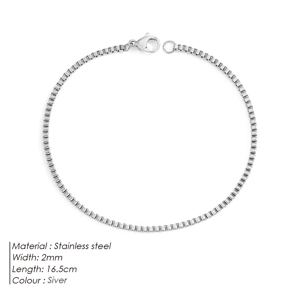 eManco Silver Color Stainless Steel Box Chain Bracelet Charm for Women Jewelry Gifts Minimalist Men's Bracelet Support Wholesale