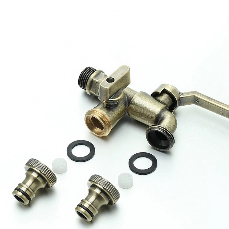 1PC Brass Bibcock 7 Colors Bronze Antique Outdoor Dual Outlet Faucet Washing Machine Out Garden Balcony Frost Protection Tap