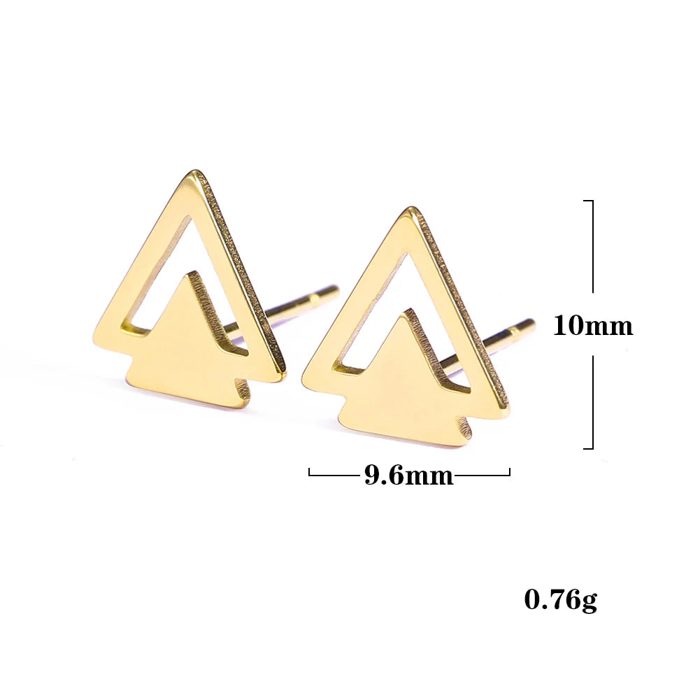 Skyrim Heart Stud Earrings Women Girls Stainless Steel Rectangle Oval Triangle Geometric Earring Minimalist Trend Jewelry Gifts
