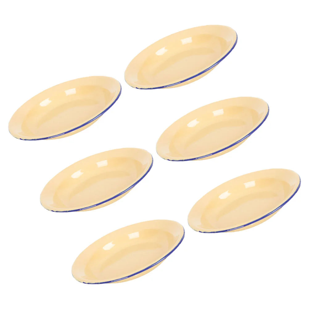 6 Pcs Enamel Plate Set Vintage Dinner Plates Camping Dishes Enamelware Fruit Platter Salad Bowl Dinner Plate Set Kitchenware