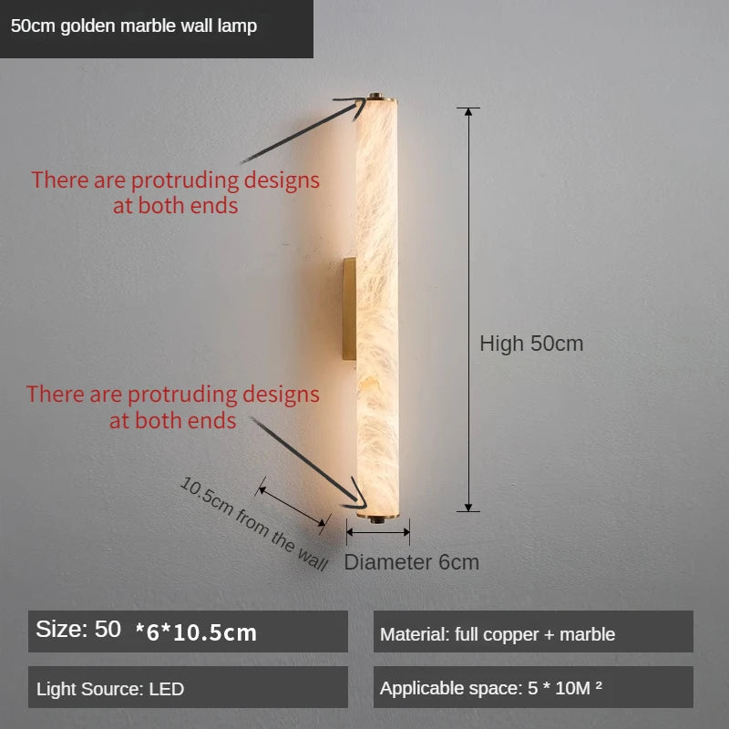 2025 Full Copper Spanish Natural Snowflake Marble LED Wall Lamp Modern Light Luxury Living Room Bedroom Bedside Balcony Lighting