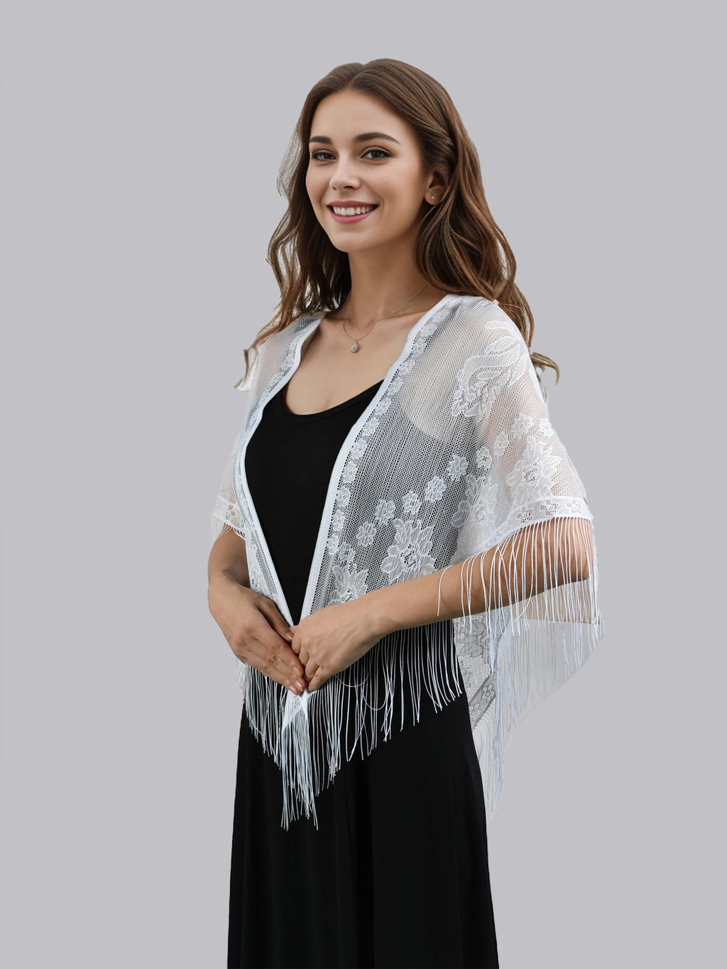 Women Embroidered Lace Tassel Scarf Shawl Triangle Fringe Solid Color Shawls Fashion Lightweight Prayer Hijab Headscarf Veils
