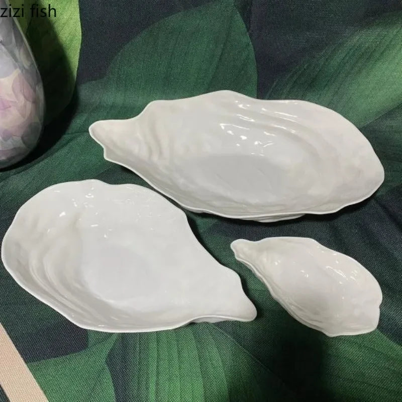White Oyster Ceramic Bowl Hotel Tableware Dining Plate Fruit Plate Salad Bowl Dessert Bowls Cold Mixing Bowls Dim Sum Dish Tray