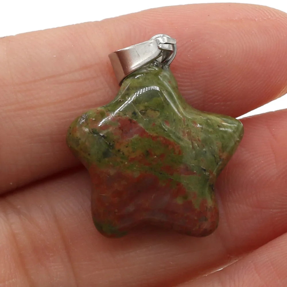 Natural Stone Pendant Rose Quartzs Agate Unakite Pentagram Shape Charms For Making DIY Jewelry Necklace Bracelet Size 20x20mm