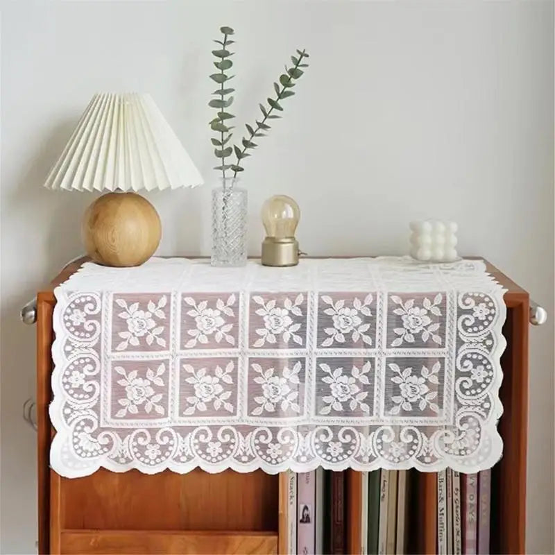 Lace Table Cover Table Runner Tablecloth For Nightstands Dressers Fit Furniture Protectors Sheer White Design Y5GB