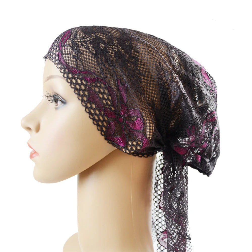 Muslim Women Head Scarf Lace Flower Underscarf Elastic Hijab Hair Cover Headwrap Chemo Cap Islam Headband Bonnet Turbante Mujer