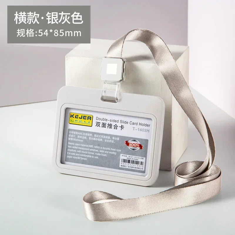 Cards Slots Double-sided Staff Work Card Cover Pass Access Card Holder Name Badge Holder ID Tag Bus Card Sleeve with Lanyard