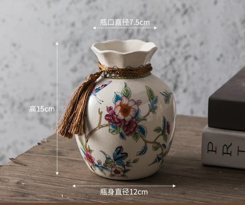 American Retro Ceramic Vase Creative Blessing Bag Style New Chinese Decoration Living Room Dining Table Desktop Small Vase