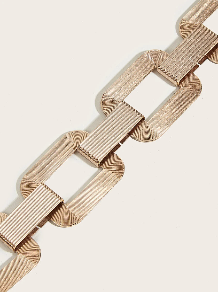Ladies's Gold Square Metal Elastic Chain Buckle Link Girdle Casual Vintage Waistband waist Decorate Belt For Women On Coat Dress