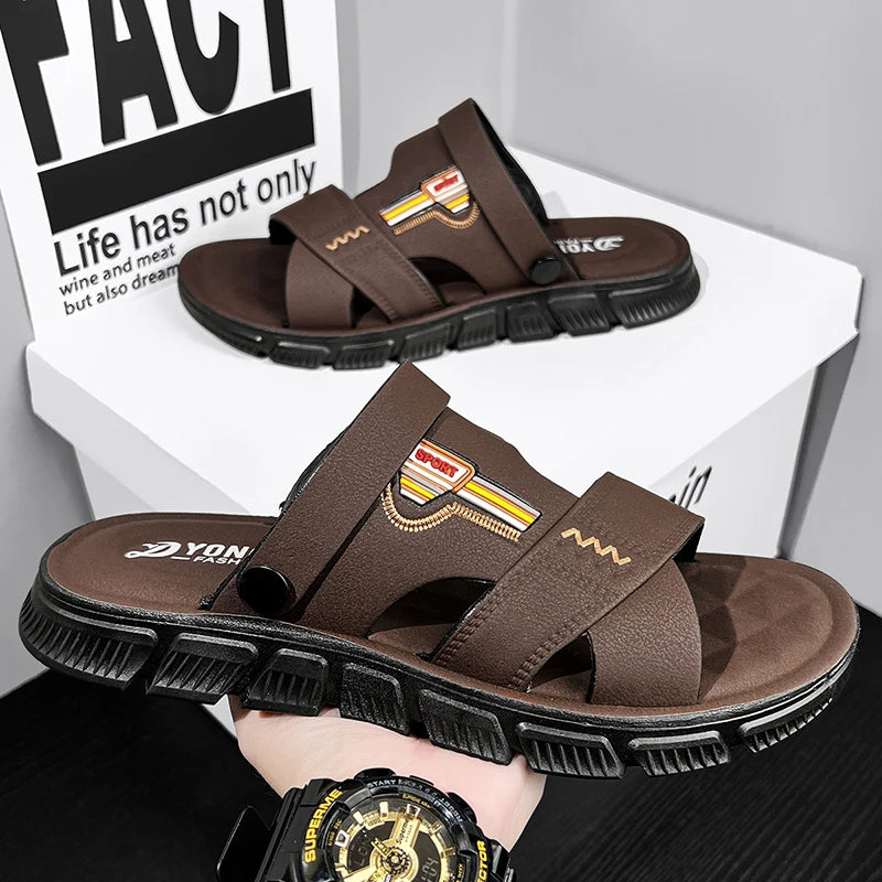 2025 Summer Home Two Wear Slippers Beach Shoes Outdoor Flip-flops Imitation Leather Sandals