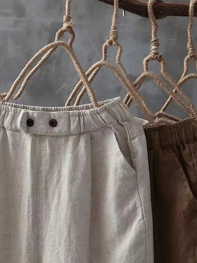 Cotton Linen High Waisted Harun Long Pants Fashion Elegant Women Pants Casual Elegant Loose Pant
