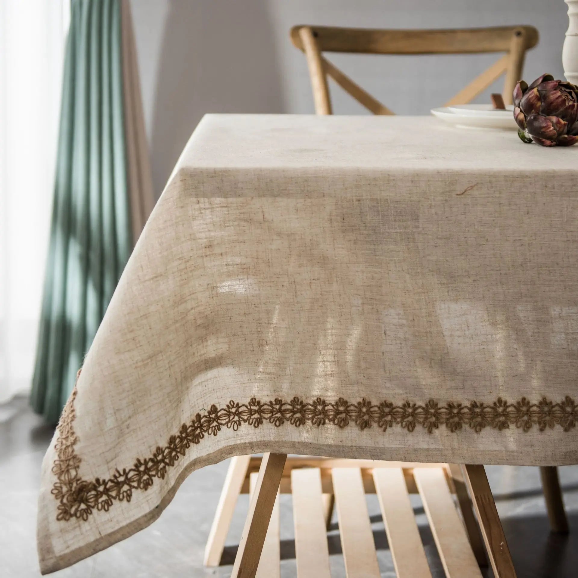 Cotton Linen Jute Lace Tablecloth for Wedding Home Party Dining Banquet Decoration Flax Fabric Table Cloth Luxurious Table Cover