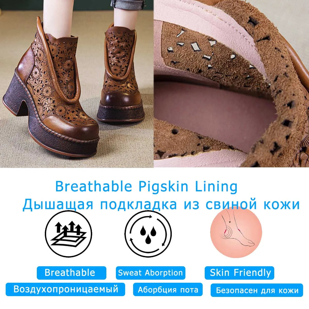 Koznoy 7.5cm Genuine Leather Sandals Ankle Booties Women Hollow Chimney Moccasins Fashion Summer Motorcycle Natural Boots Shoes