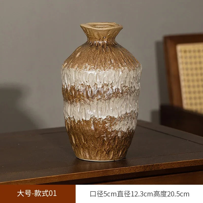 European Style Retro Style Ceramic Vase Living Room Advanced Sense Coarse Clay Pot Simple Dried Flower Arrangement Decoration