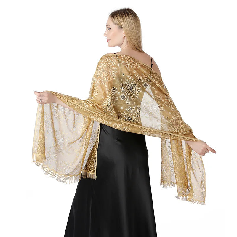 Pure Color Floral Mesh Lace Shawls for Women Evening Dresses Shawl Bridal Bridesmaid Wedding Boleros Lady Party Capes Wraps