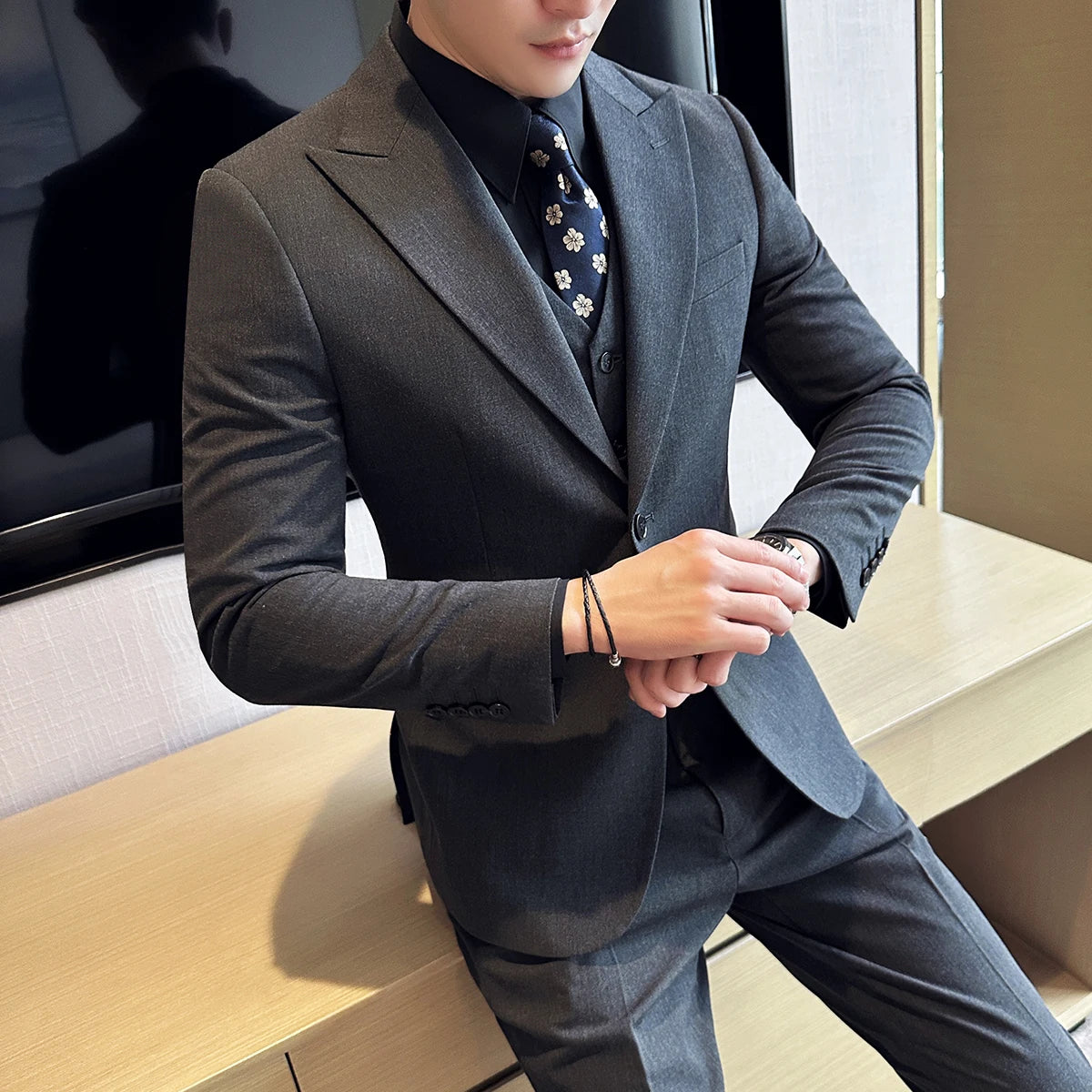 (Jacket + Vest + Pant) Men's Formal Slim Fit Business Work Wedding Stage Tuxedo Fashion Best Men Social Dress Suit 3 Pieces Set
