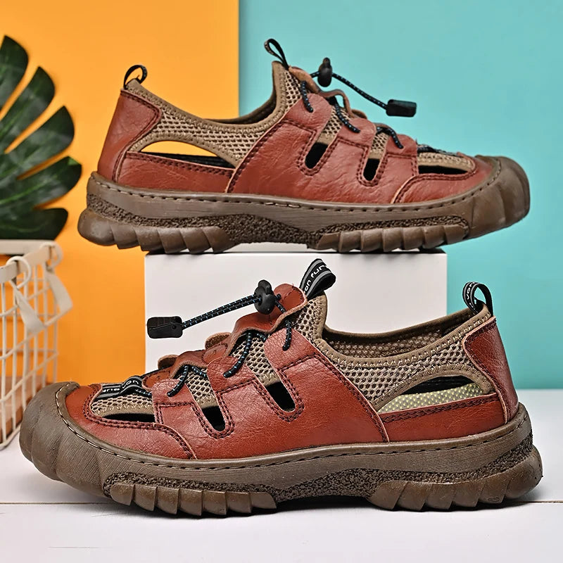 Summer Men Sandals Genuine Leather Mens Casual Shoes Outdoor Men Leather Sandals for Men Beach Shoes Roman mens Shoes
