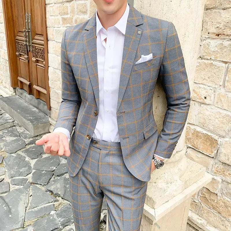 2025 Suit (Blazer+ Pants) Men's Fashion Hosts British Style Work Business Wedding Casual Art Style Elegant Gentleman Suit M-5XL