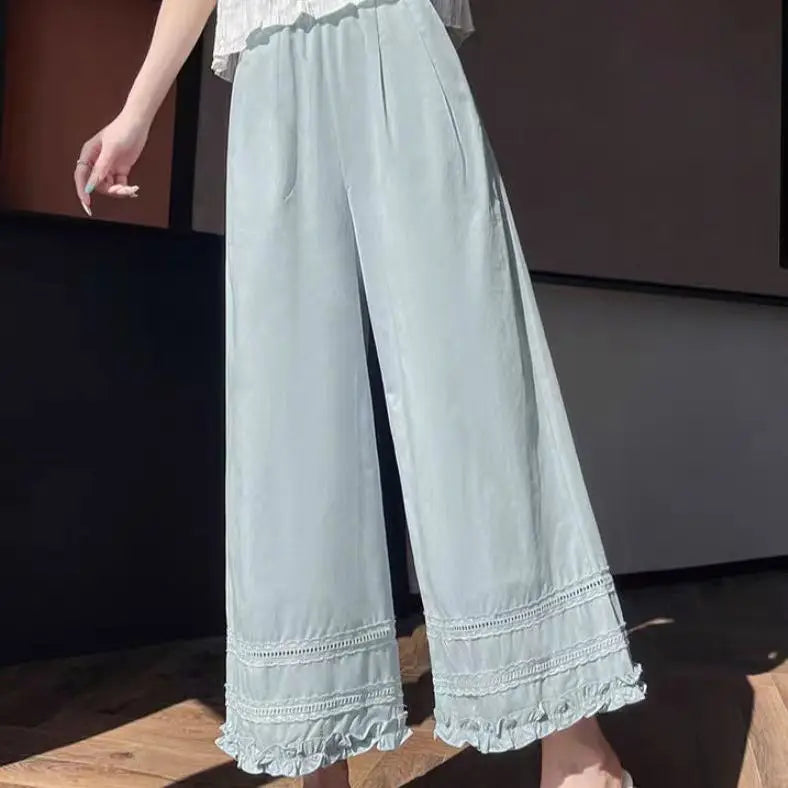 Lace Lace Spliced high-waist Wide-leg  New Loose Thin Sun Protection Casual Straight-leg Pants