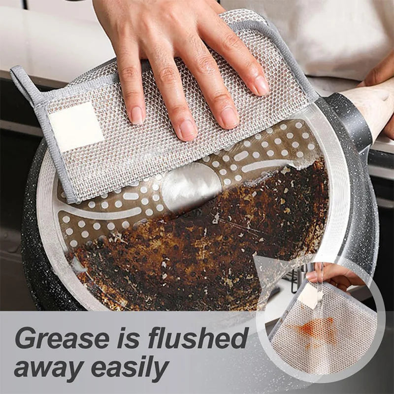 New Non Scratch Wire Dishwashing Cloth Three Layer Enlarged Cloth Multi Functional Kitchen Thickened No Greasy Dishwashing Cloth