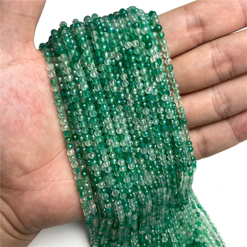 Micro Faceted Bead Natural Stone Beads Facted Green Emeralded 2 3 mm Spacer Loose Beads for Jewelry Making Necklace DIY Bracelet