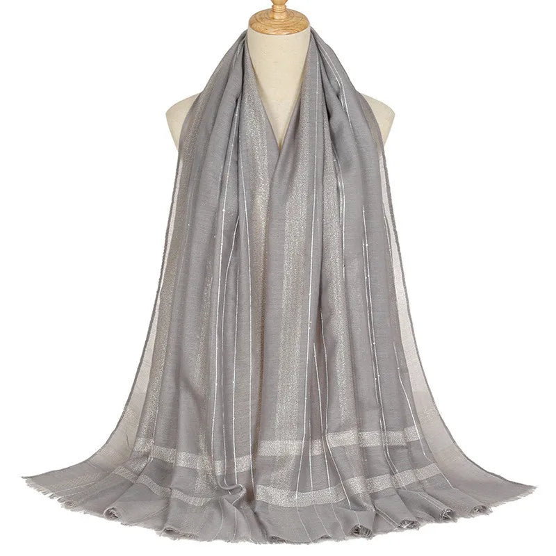 Plain Lurex Glitter Sequin Striped 100% Polyester Fringe Shawl Scarf Lady High Quality Wrap Pashmina Stole Bufandas Muslim Hijab